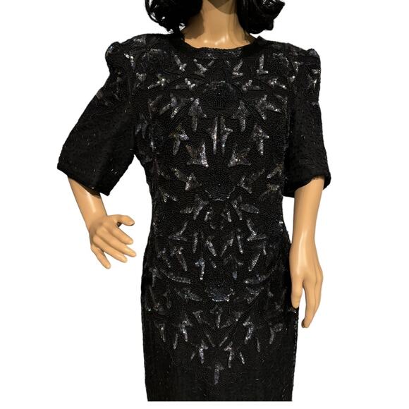 Vintage Y2K Carina Silk Sequenced and beaded long Black formal dress size large - Picture 2 of 16